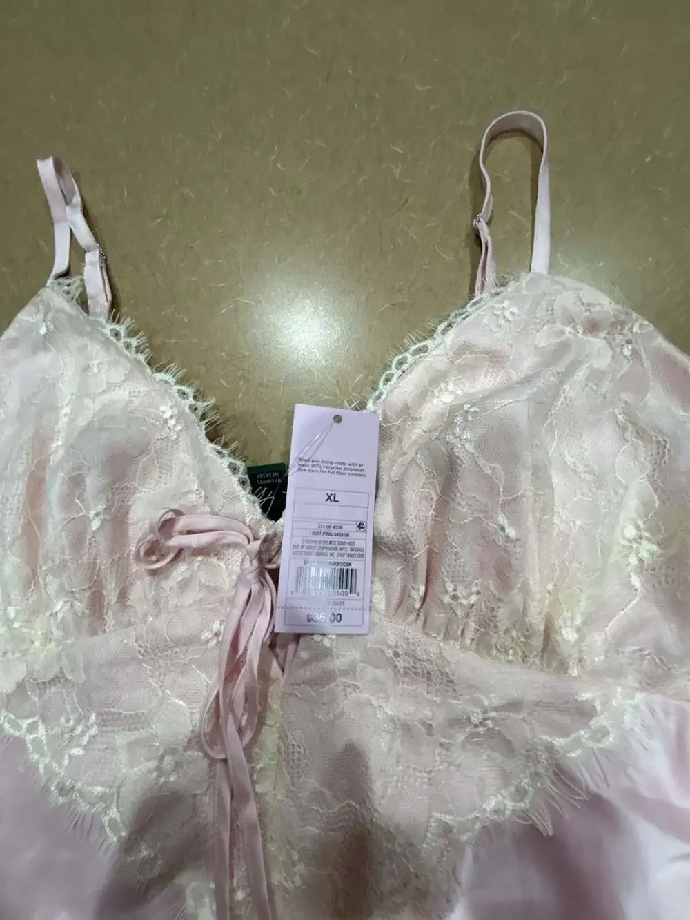 Wild Fable Women's Satin and Lace Chemise Nightgown, Light Pink, Size XL